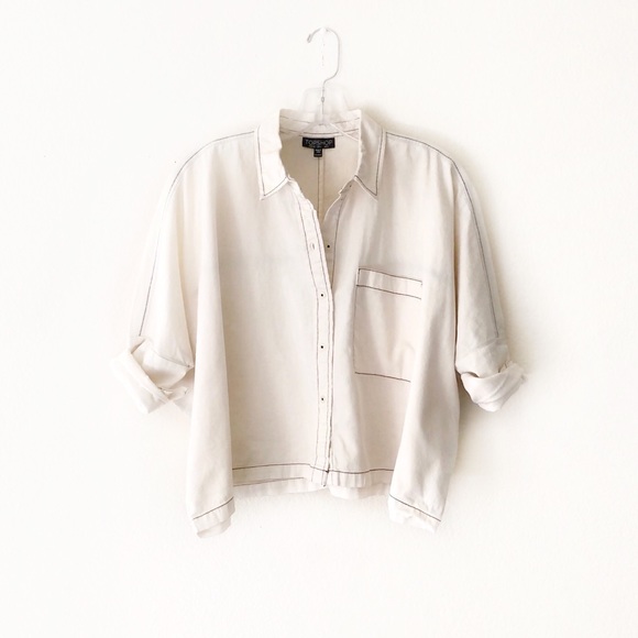 Topshop Tops - TOPSHOP oversized button down top cropped cream